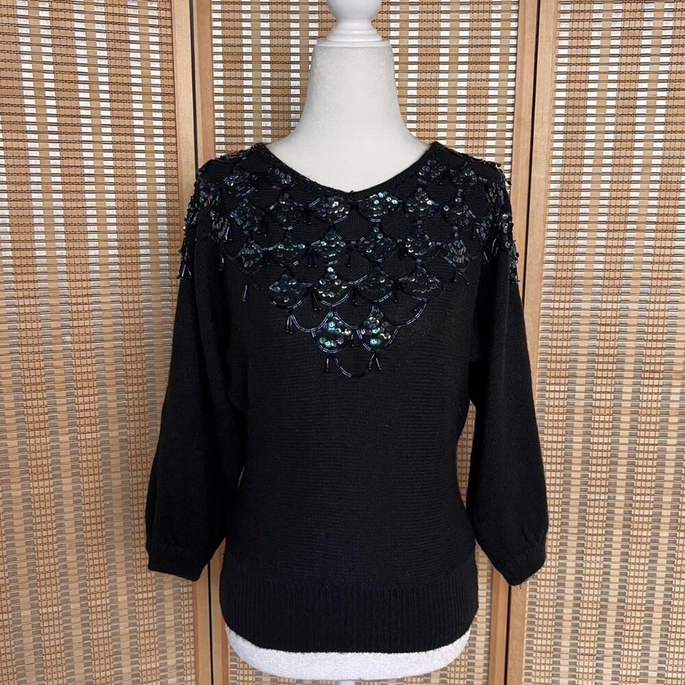 Vintage 80s A’Milano black 3/4 sleeve knit sweater